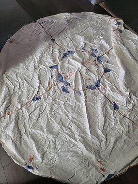Madeira Embroidered Appliqué Round Tablecover Blue Pink Brown Scallop Edge 60in